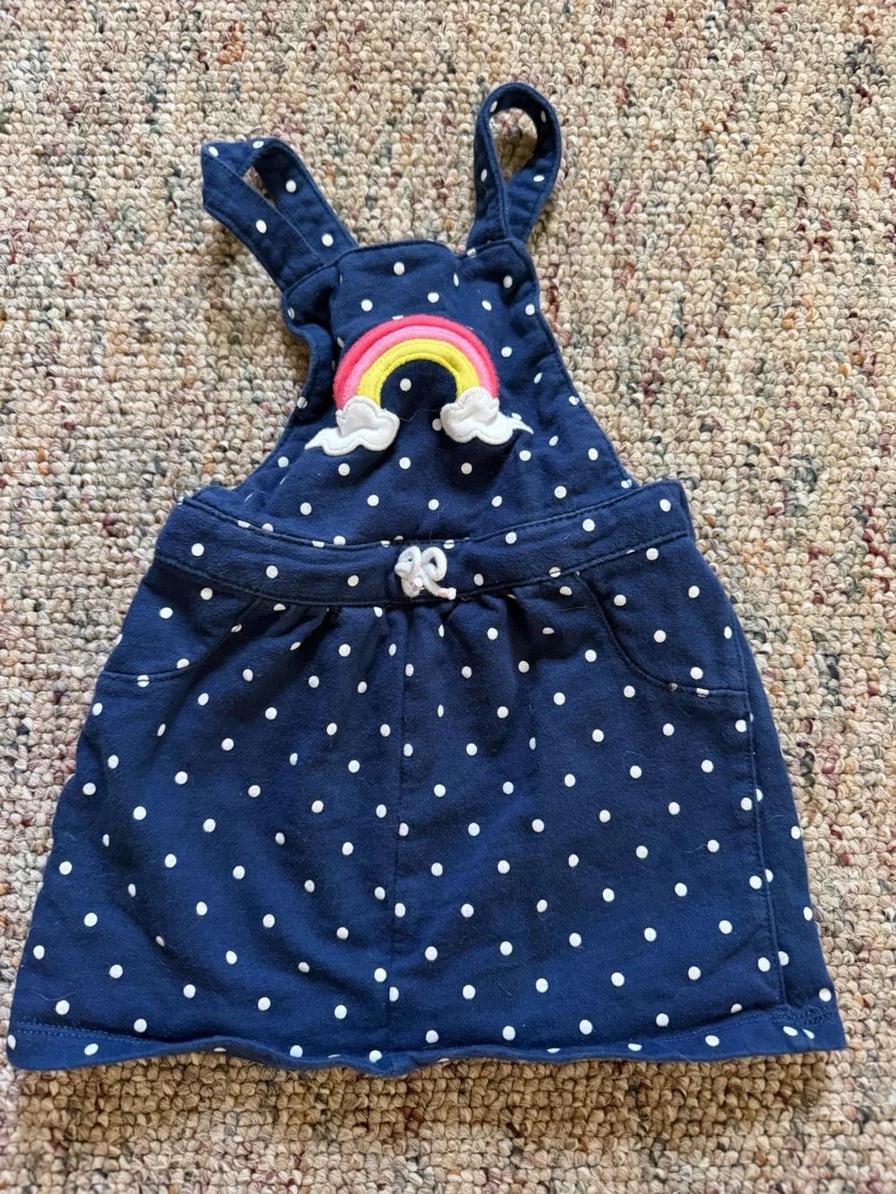 Carter's Navy Polka Dot Overall Dress with Rainbow Patch